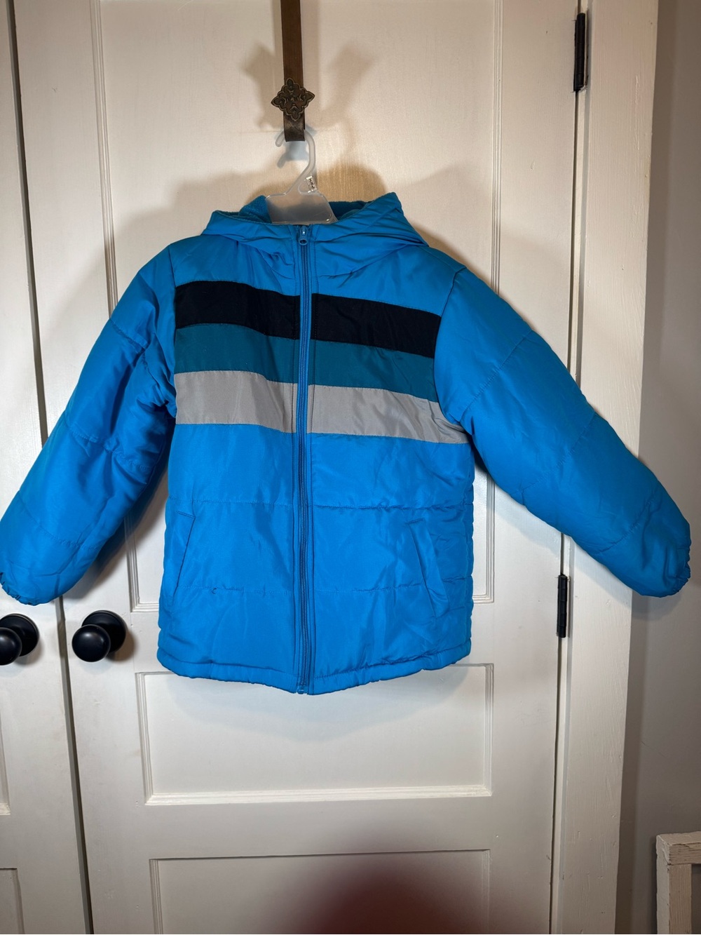 Kids Bright Blue Hooded Puffer Coat